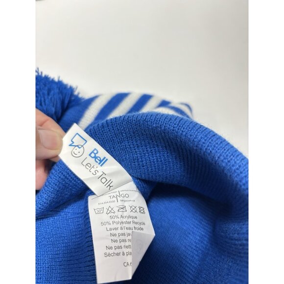 Bell Let's Talk Winter Hat Beanie Blue and White Striped Pom Pom Canadian Promo - Picture 4 of 4